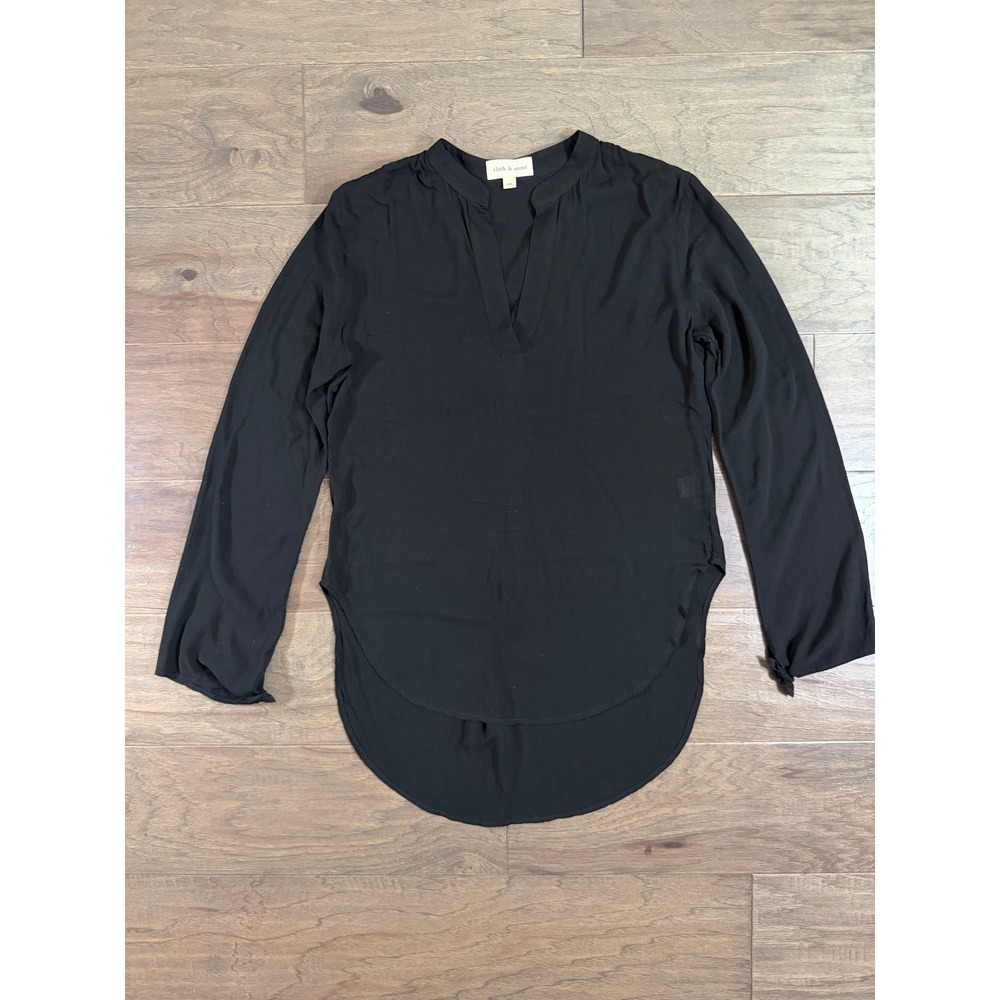 Cloth & Stone Black V-Neck High-Low Tunic Top Long Sleeve Rayon XS C2202-669-372